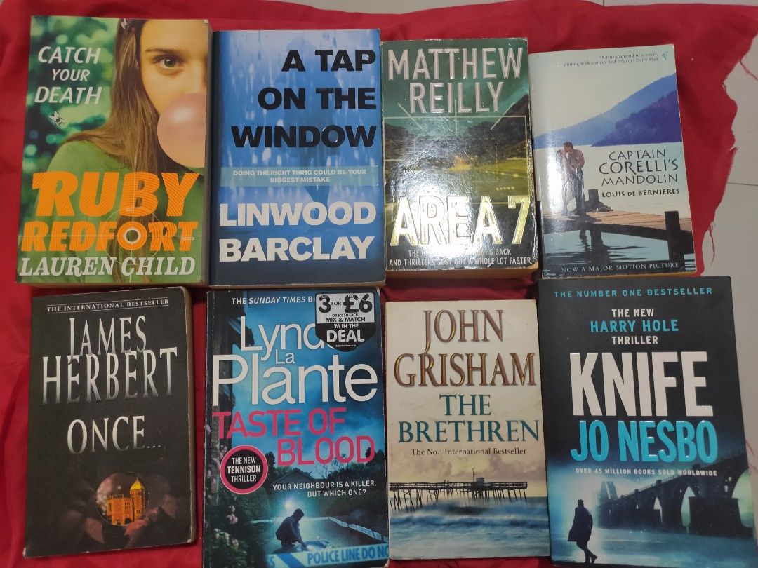 Assorted Fiction and Thriller Paperback Books (Category: Storybooks) located in Marilao. Submitted by salyin1958 (Listing ID 1465962593, Image 3). Description: - Genre: Thriller, mystery, and historical fiction - Authors: John Grisham, Jo Nesbo, Lynda La Plante, Matthew Reilly, and more - Format: Paperback novels (standalone & series) - Condition: Good, pre-loved reading condition - Perfect for fans of crime fiction and suspense - PM to check ava