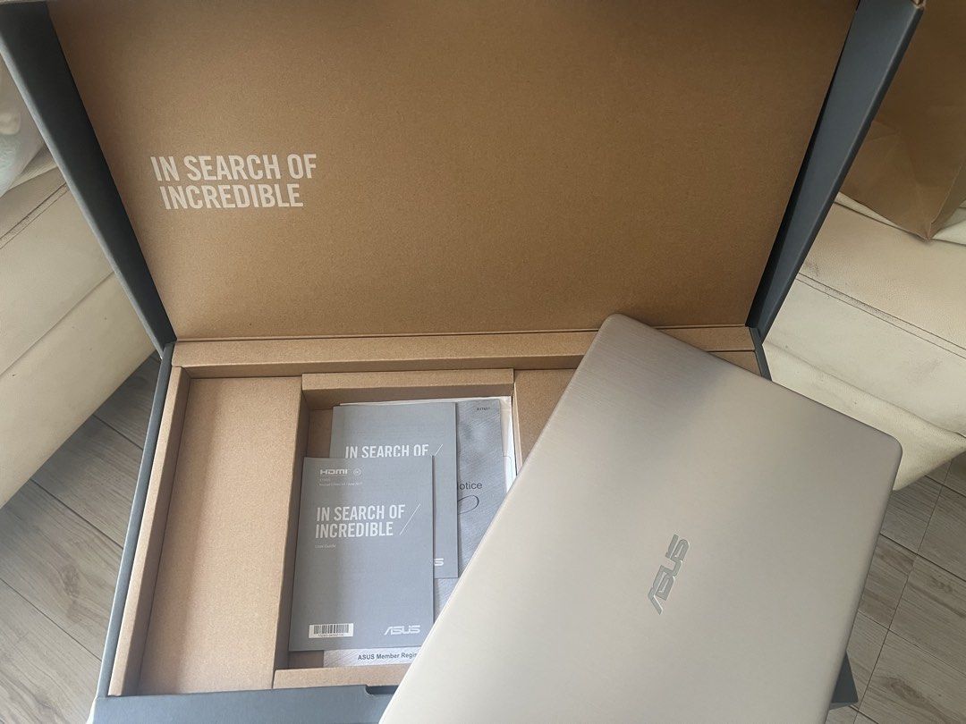 ASUS VivoBook S S510U Laptop Intel Core i7 (Category: Laptops & Notebooks) located in Paranaque City. Submitted by bartheramil (Listing ID 1465971077, Image 3). Description: ASUS VivoBook S, model S510U, gold finish. Intel Core i7 8th Gen processor, NVIDIA GeForce graphics. Includes original box, manuals, and power paperwork. Clean screen, full keyboard layout with touchpad. Everything stored properly inside packaging. Updated RAM 09163822379.