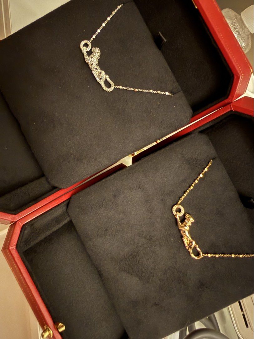 Authentic Cartier Panthere Necklaces (Category: Necklaces) located in Makati City. Submitted by aurummaison (Listing ID 1466096412, Image 2). Description: White gold pavé- 2.3m plus store price Rose gold- 800k plus store price “WE NEVER GO OUT OF STYLE”.