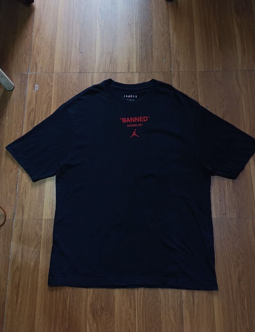 Authentic Jordan Banned Tshirt (Category: Tshirts & Polo Shirts ) located in Bulacan. Submitted by koritooo (Listing ID 1466026238, Image 1). Description: Authentic Jordan Banned Tshirt Good as new no issue Complete tags/ Wash tags Size XXL Dimensions: 23 Width 28 Length Color rate: 10/10.