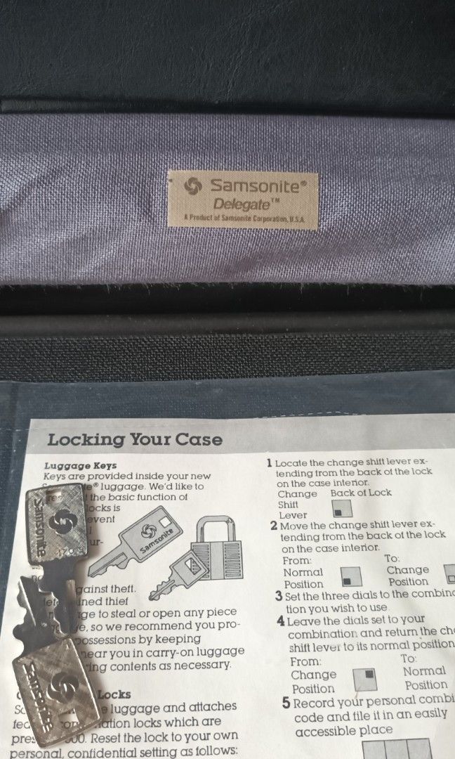 Authentic 1980's Samsonite Delegate Hard Shell Attache Case (Category: Briefcases) located in Quezon City. Submitted by happyvintage49 (Listing ID 1465974215, Image 3). Description: - Authentic vintage Samsonite Delegate attache case - Stylish black, hard-shell exterior finish with stainless detail - Clean dark fabric interior with built-in organizers - Mechanical push-lock latch system secured with a matching metal key - Perfect for work, meetin