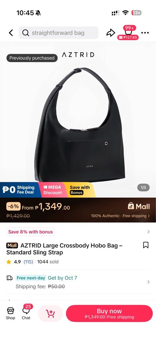 AZTRID Large Crossbody Hobo (Category: Cross-body Bags) located in Mandaluyong City. Submitted by aauuiiuu10 (Listing ID 1466113078, Image 2). Description: This is UNUSED, i got it for 1,349 just opened it and didn’t like the color Redox. It’s also too big for my liking. Now it’s just hanging in my coat hanger. Can do lalamove/grabex/j&t shipping .