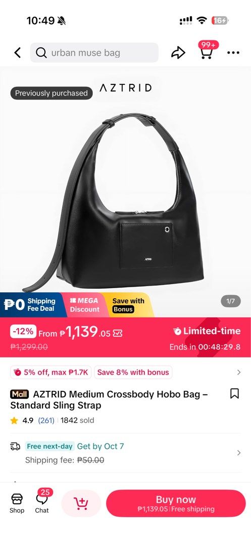 AZTRID Medium Crossbody Hobo Bag (Category: Cross-body Bags) located in Mandaluyong City. Submitted by aauuiiuu10 (Listing ID 1466112442, Image 2). Description: - Brand/Model: AZTRID Hobo Bag - Material/Color: Soft brown suede - Design: Slouchy shape with adjustable buckled shoulder strap - Closure: Secure zipper top - Storage: Spacious interior for daily essentials - Exterior: Front pocket with eyelet detail and branded stamp Used maybe 4-5x, i 