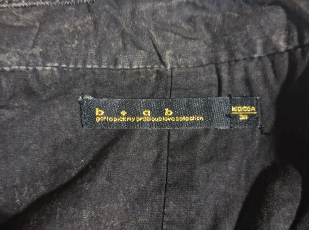 B+AB High Neck Jacket (Category: Coats, Jackets and Outerwear) located in Calabanga. Submitted by bekneegear (Listing ID 1466123030, Image 3). Description: B+ab label, gotta pick my precious love collection. Size 38, 160/80A. Dark acid wash denim body, contrasting dark fabric sleeves. High stand collar with diagonal zip front. Two front pockets with diagonal stitching. Body fabric 99% cotton, 1% spandex. Sleeve fabric 65% polyester, 35% cotton. H