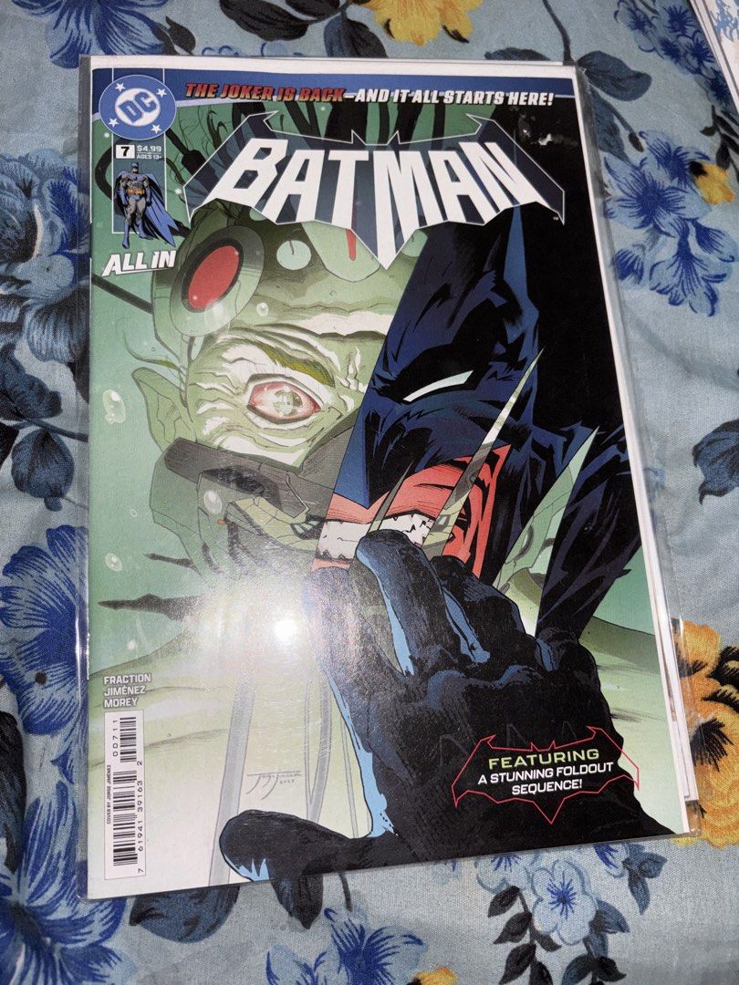Batman #7 DC Comics All In (Category: Comics & Manga) located in General Trias. Submitted by mousette (Listing ID 1466078822, Image 1). Description: - Issue: Batman #7 (DC Comics - All In Initiative) - Story Arc: The Joker is Back - Special Features: Includes a special foldout sequence - Creators: Written by Fraction, Art by Jiménez and Morey - Shipping: J&T, Lalamove, GGX.