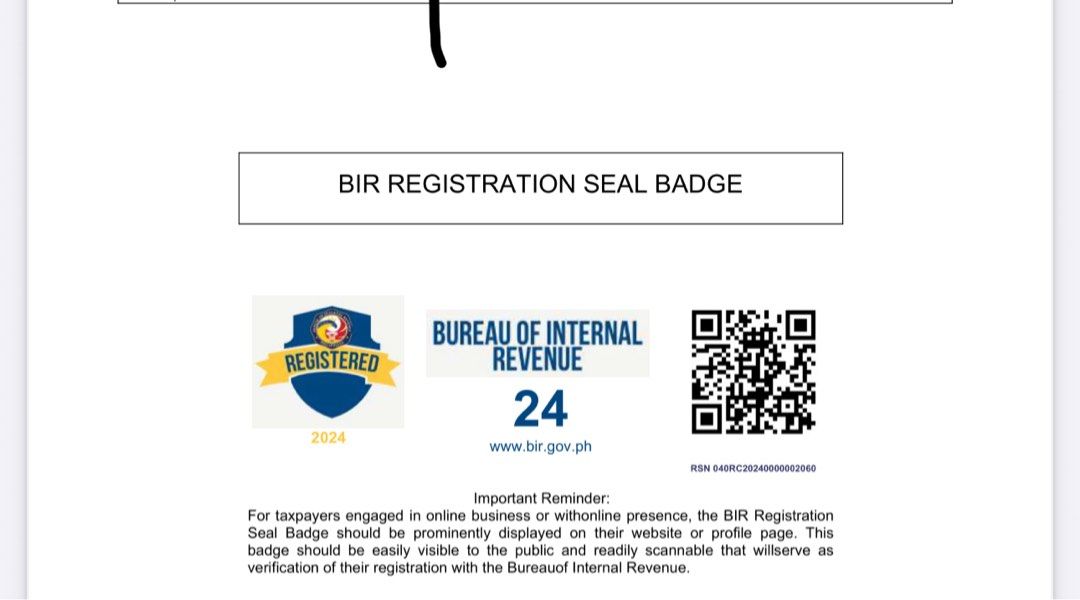 BIR Registration Badge (Category: Announcements) located in Quezon City. Submitted by cglui_152 (Listing ID 1466102733, Image 1). Description: 📌 BIR Registered & Compliant We are posting our BIR Registration / eCOR to provide transparency and confirm our compliance with applicable BIR regulations. Thank you for supporting our legitimate small business. 🇵🇭.