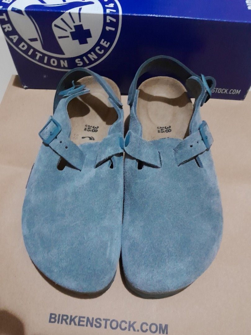 Birkenstock Tokio II (Category: Flats & Sandals) located in Manila. Submitted by spicykick (Listing ID 1466091690, Image 1). Description: - Color: Basalt Grey Suede - Size: 38 narrow - Features: Adjustable backstrap - Inclusion: Original shoebox included - Condition: Excellent, ready to wear.