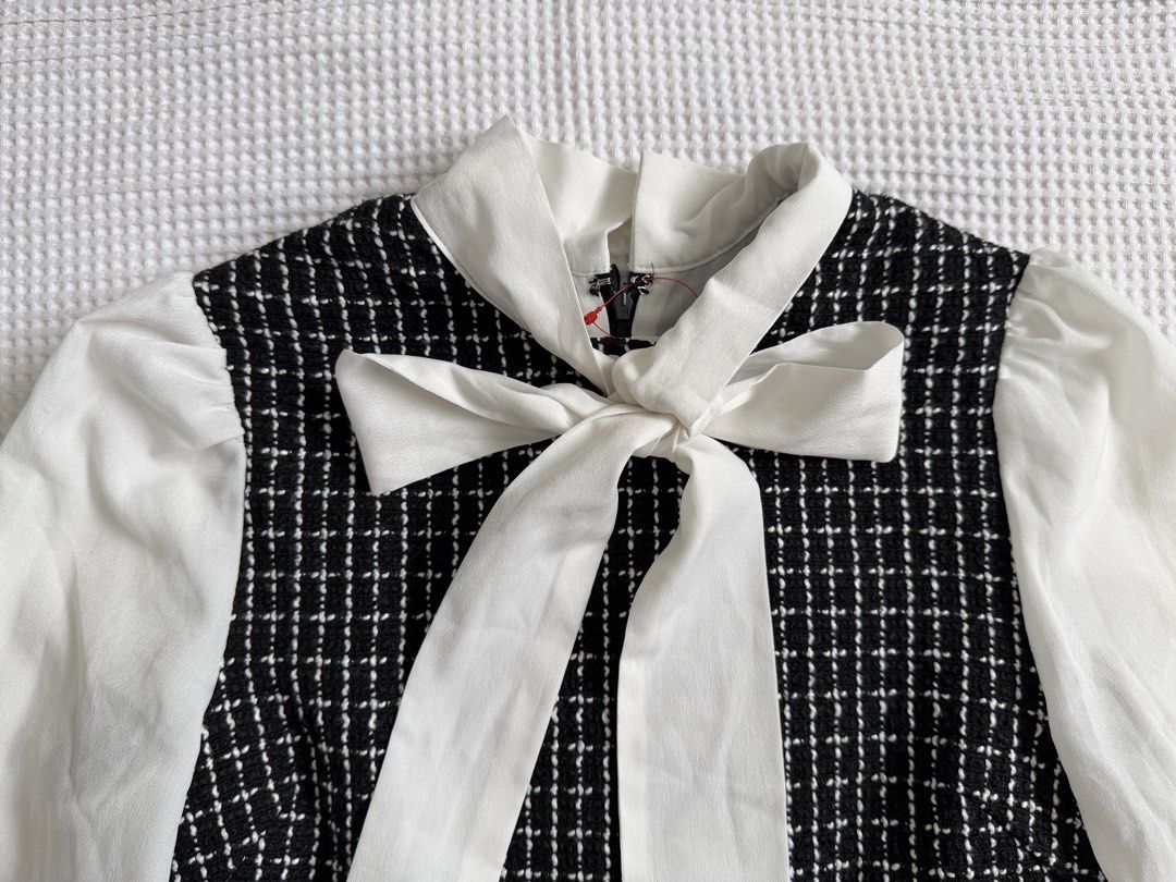 Black and White Tweed Bow Blouse (Category: Blouses) located in Baguio. Submitted by blnxxx (Listing ID 1466108054, Image 3). Description: GRL Dress Top Brand new.