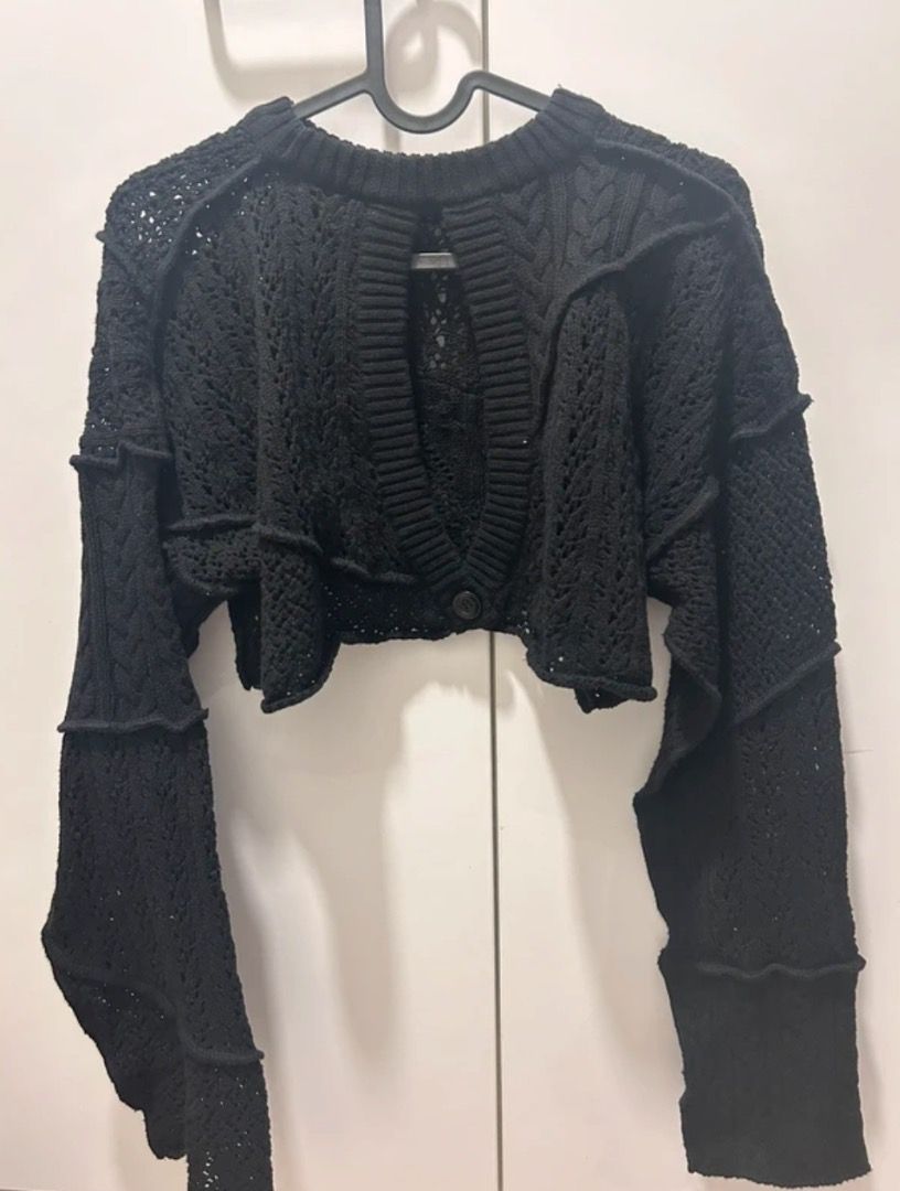Black Cropped Knit Sweater with Panel Details (Category: Longsleeves) located in Manila. Submitted by cvntlab (Listing ID 1466124247, Image 2). Description: Actual photo posted perf for layering high quality knitted longsleeve actual photo posted.