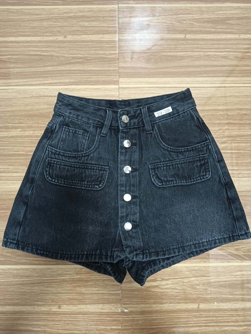 Black Denim Button-Front Skort Shorts Size 24-25 (Category: Shorts) located in Manila. Submitted by ac_dl (Listing ID 1466110534, Image 1). Description: - Style: Trendy washed black denim skort - Size: Tag reads 24-25 - Details: Front button-up closure with metallic buttons, double front pockets, and two clean back patch pockets - Versatility: Great casual piece that pairs easily with tees and daily tops - Condition: Excellent for everyday outfit