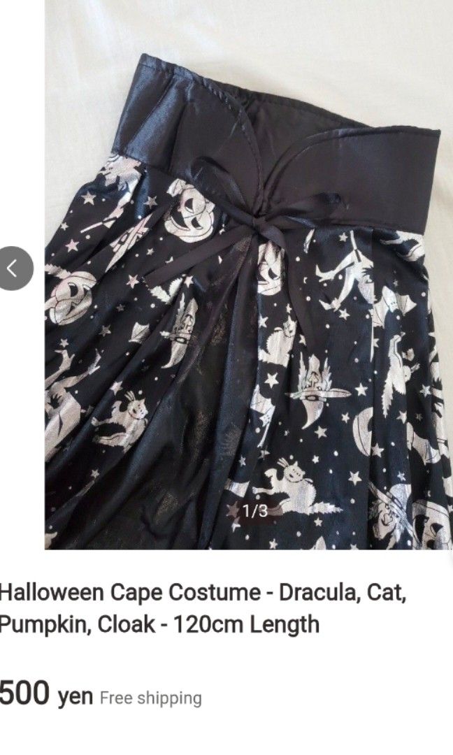 Black Halloween Cape with Silver pattern (Category: Other Accessories) located in Manila. Submitted by deleonhann57311 (Listing ID 1465954636, Image 3). Description: galing japan.