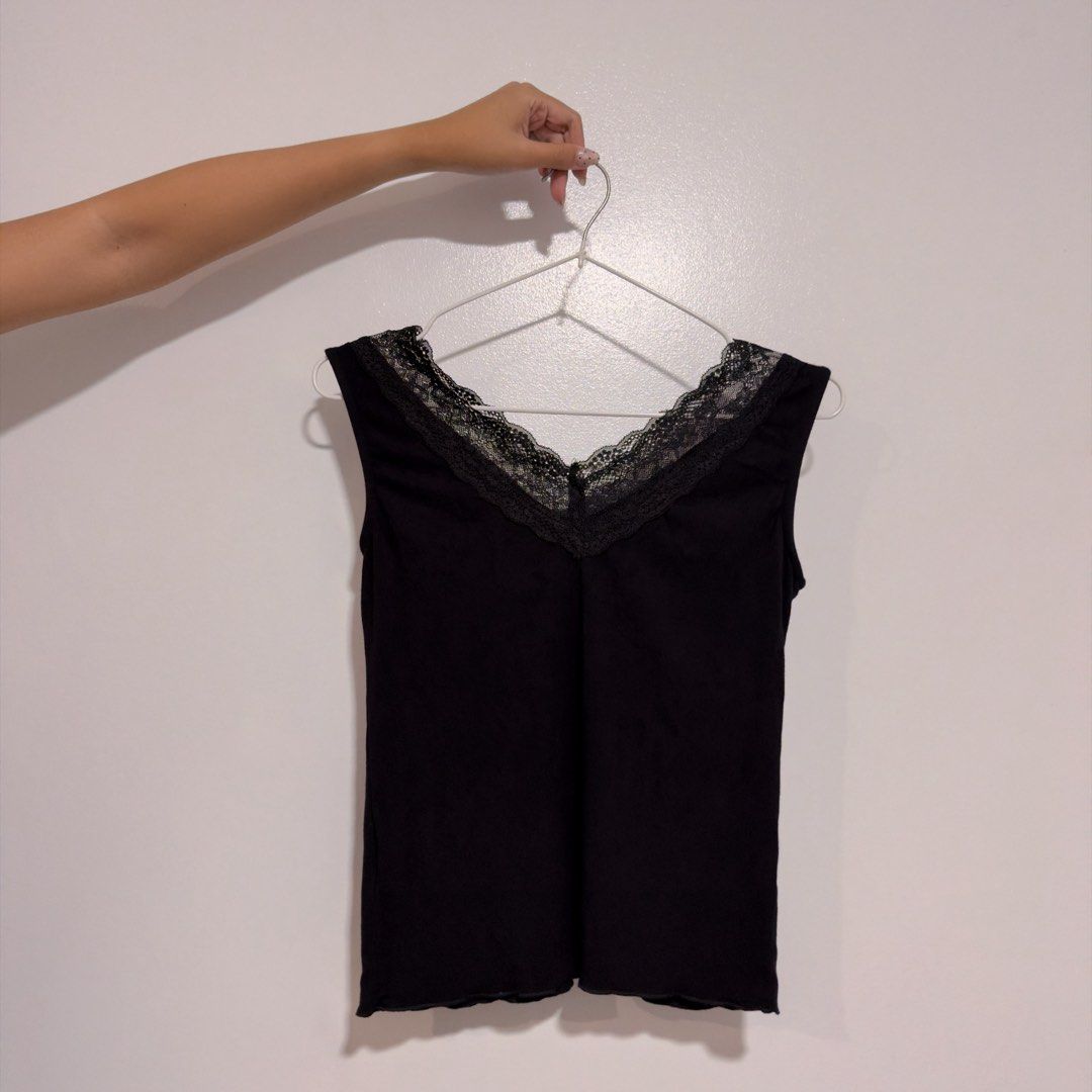 black lace detailed top (Category: Sleeveless) located in Cebu City. Submitted by cuteoncue (Listing ID 1466152336, Image 2). Description: small-med (m on tag).