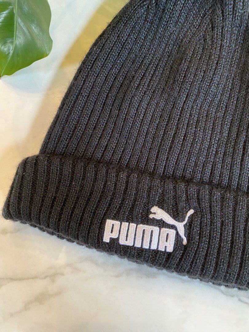 Black Puma bonnet/beanie (Category: Beanies) located in Makati City. Submitted by indaysukaycloset (Listing ID 1465977402, Image 2). Description: PUMA BONNET / BEANIE Brand: PUMA Lifestyle - ONE SIZE Color: Black / White embroidered logo Size: Free size / One size - Unisex Details: - Classic ribbed knit - stretchy, makapal, soft - Front embroidered: PUMA + leaping cat logo in white - Material: Acrylic 70% Wool 30% - mainit, quality - Made in Chin