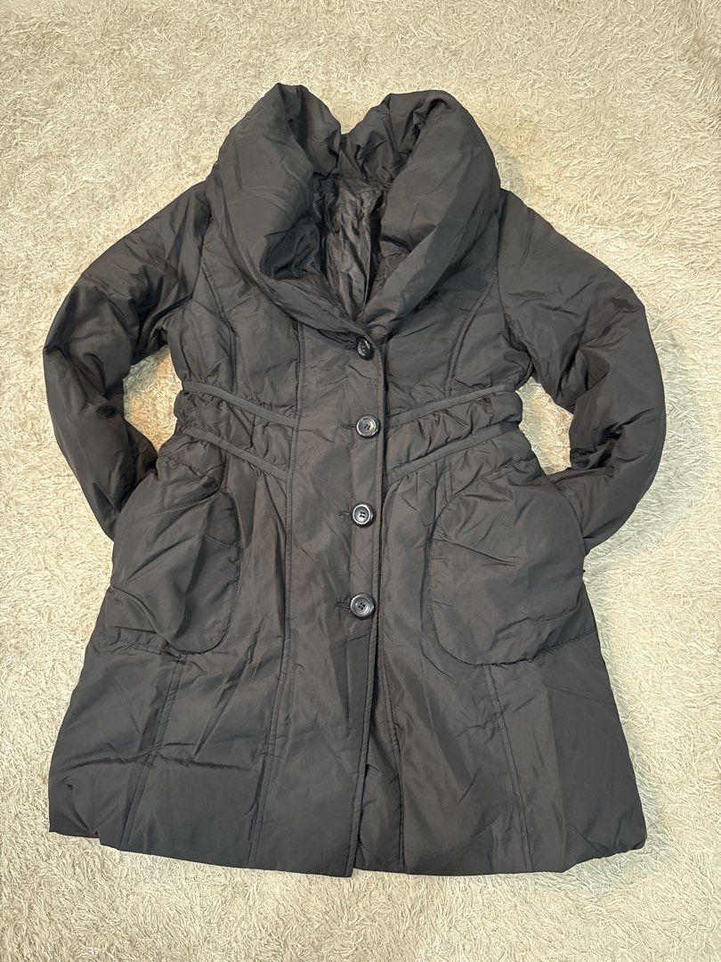 Black Winter Puffer Coat with Oversized Collar (Category: Coats, Jackets and Outerwear) located in Quezon City. Submitted by dropdeadprices (Listing ID 1466030415, Image 1). Description: - Color: Classic Black - Style: Quilted winter coat with button-up front and a cozy large shawl collar - Fit: Shaped fit with subtle gathered detailing at the waist - Features: Two large front pockets for convenience - Measurements: ~34 inches in length, ~20 inch