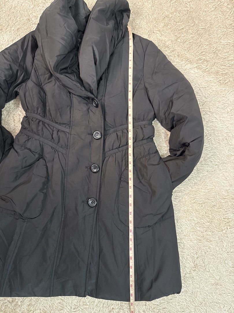 Black Winter Puffer Coat with Oversized Collar (Category: Coats, Jackets and Outerwear) located in Quezon City. Submitted by dropdeadprices (Listing ID 1466030415, Image 2). Description: - Color: Classic Black - Style: Quilted winter coat with button-up front and a cozy large shawl collar - Fit: Shaped fit with subtle gathered detailing at the waist - Features: Two large front pockets for convenience - Measurements: ~34 inches in length, ~20 inch