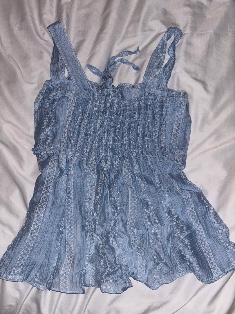 Blue Eyelet Flowy Top (Category: Blouses) located in Muntinlupa City. Submitted by shigglegitter27 (Listing ID 1466130492, Image 2). Description: Brand new and never used!! Bought it when I was abroad and is super perfect for going out in warm weather • Size: S.