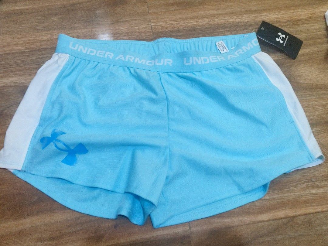 BNWT Under Armour shorts (light blue) (Category: Activewear) located in Manila. Submitted by allauthenticmanila (Listing ID 1466053201, Image 1). Description: L on tag girls US size can fit XS-small adult.