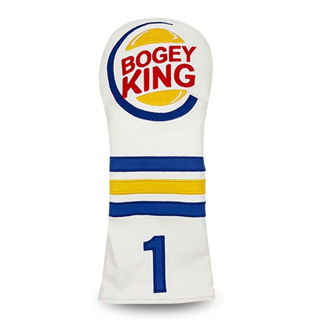 Bogey King Golf Driver Headcover Number 1 (Category: Golf) located in Makati City. Submitted by livlyf (Listing ID 1466150235, Image 1). Description: - Fun Bogey King design with fast food-inspired embroidery - White base with eye-catching blue and yellow stripes - Large blue number 1 stitched near the bottom - Stylish and reliable protection for your golf driver.