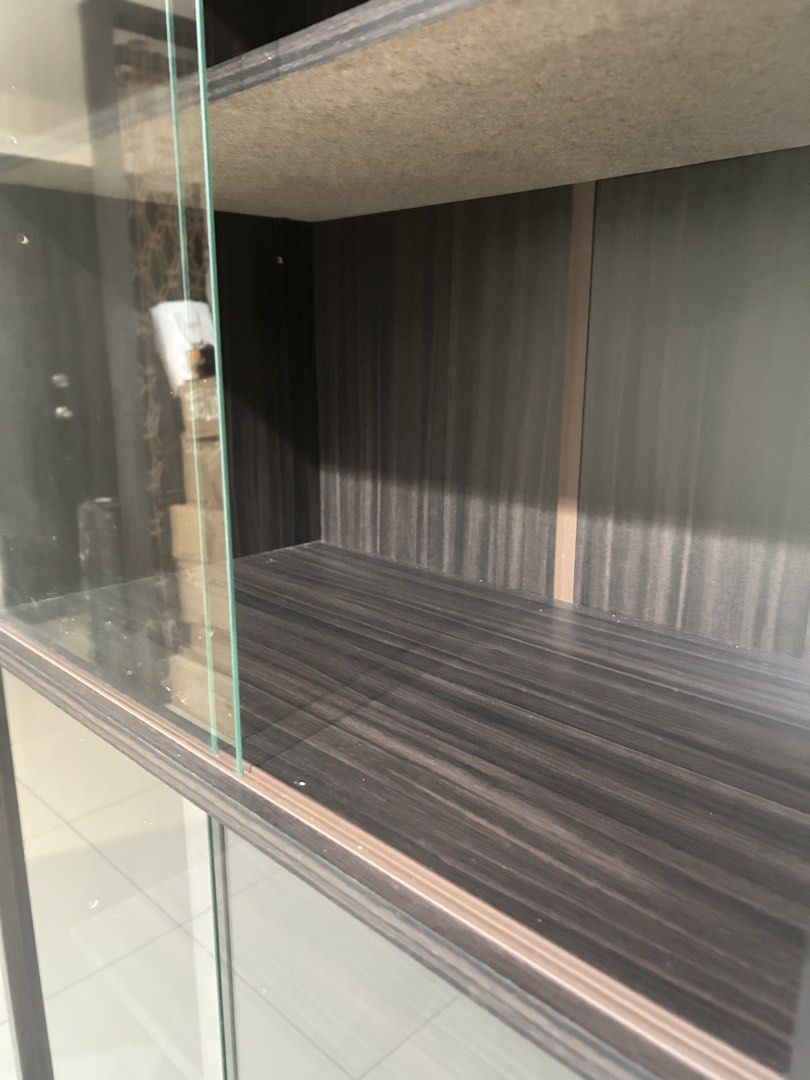 Brown 5 layer cabinet with glass sliding (Category: Shelves, Cabinets & Racks) located in Cebu City. Submitted by dylovely (Listing ID 1465979680, Image 3). Description: 5 layer brown cabinet with glass sliding cover Like new no flaws Location: CEBU Pickup and Lalamove .