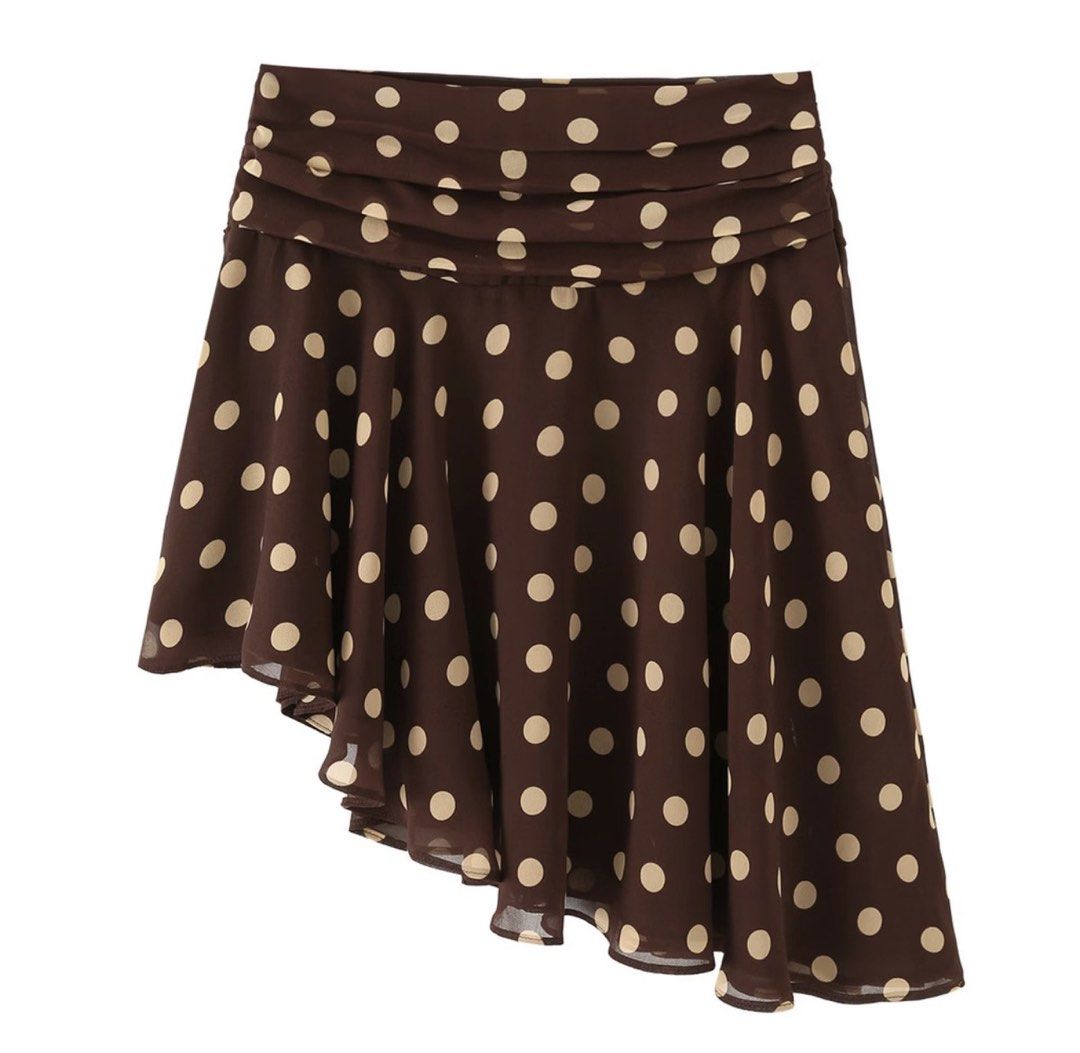 Brown polka asymmetric skirt (Category: Skirts) located in Manila. Submitted by sjeefsells (Listing ID 1465961102, Image 1). Description: Like zara.
