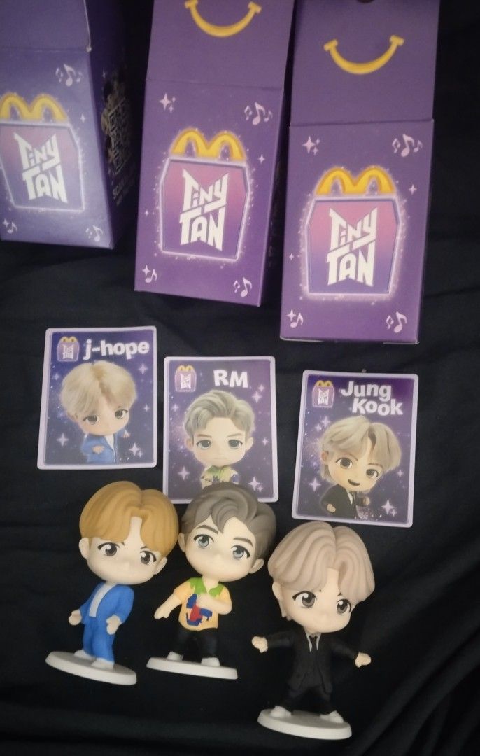 BTS - Mcdo - Tinytan - Throwback Edition (JHope/RM/Jungkook) (Category: K-Wave Merchandise) located in Bulacan. Submitted by shinsm (Listing ID 1466061947, Image 1). Description: As set. With box. PAYO. MOP: Gcash MOD: JnT/Lalamove/LBC.