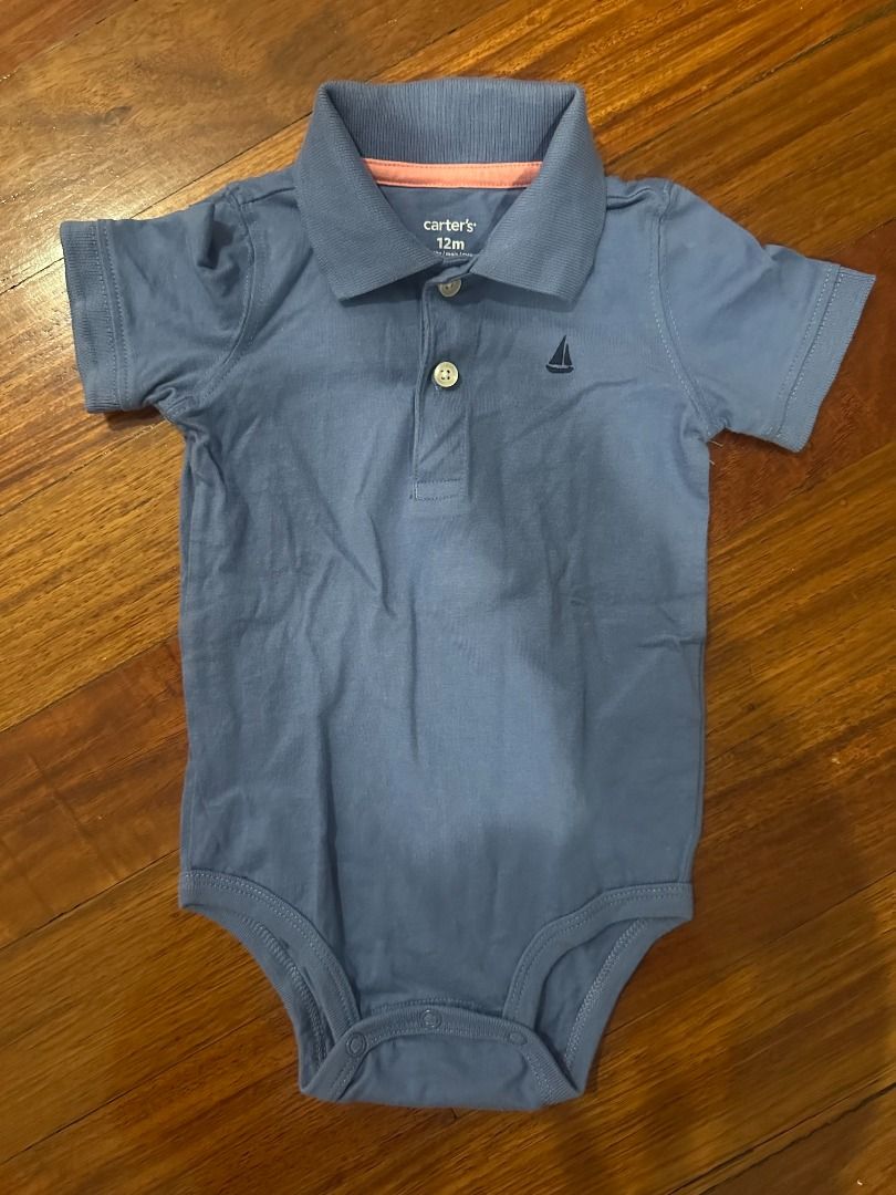 Carters Blue Polo Onesie, Size: 12M (Category: Babies & Kids Fashion) located in Makati City. Submitted by travelfinds34611 (Listing ID 1466108534, Image 1). Description: GREAT CONDITION. Carters Blue Polo Onesie Size: 12M Color: Blue.