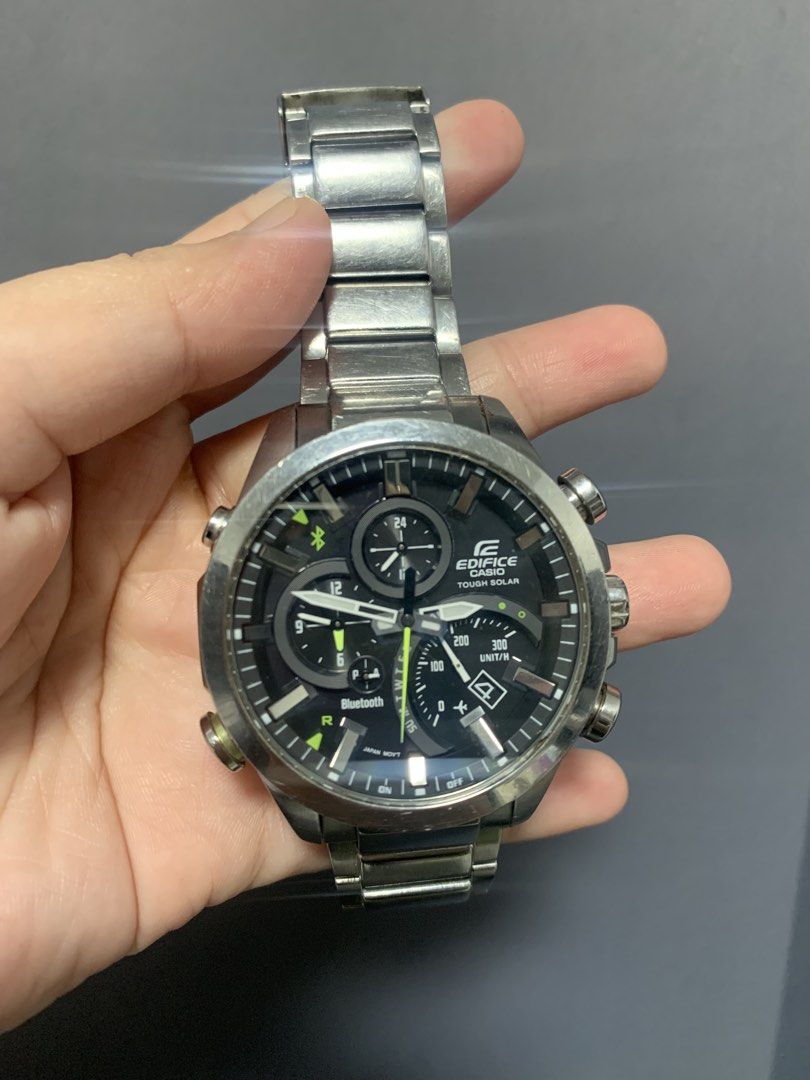 AUTHENTIC Casio Edifice EQB-500 (Category: Men's Watches) located in Muntinlupa City. Submitted by happy.alexxx (Listing ID 1466145662, Image 3). Description: Selling my pre-owned Casio Edifice EQB-500 chronograph watch. NEGOTIABLE! Very reliable and looks sharp on the wrist. Features: • Tough Solar (Light powered, no battery replacements needed) • Bluetooth Mobile Link (Auto-time sync & world time via app) • Stainless steel case and strap • 100m