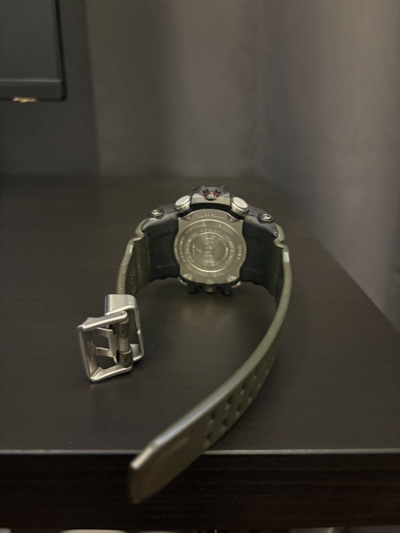 Casio G-Shock Mudmaster GWG-1000 (Category: Men's Watches) located in Paranaque City. Submitted by max_bully014 (Listing ID 1466007760, Image 3). Description: - Model: Casio G-Shock Mudmaster - Color: Olive green strap with stainless steel case back - Power: Tough Solar power (no battery changes needed) - Sensors: Triple Sensor technology (compass, altimeter, barometer, temperature) - Display: Analog-digital with clear 12, 3, 6, 9 markers - Condi