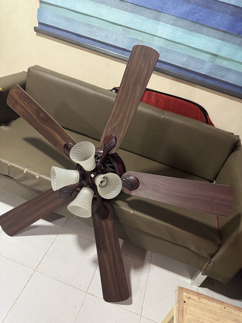 Ceiling Fan, Westinghouse 5 Blades 52”-inch. Rustic Bronze (Category: Fans) located in Manila. Submitted by jhondhellorena (Listing ID 1466121830, Image 2). Description: Westinghouse WH5SW52RB4 52-inch, Ceiling Fan with Light Provision. Body Finish: Rustic Bronze Wattage: 66 watts No. of Blade: 5-blades Blade Material: Wood Blade Finish: Mahogany / Rich Walnut (reversible side) hindi na po na gagamit, maayos na maayos pa, ok pa ang wiring at read
