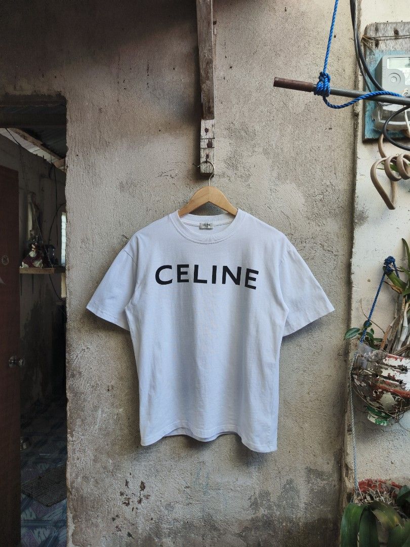 Celine Script Logo Tee (Category: Shirts) located in Cebu City. Submitted by thriftnihyle3 (Listing ID 1466065705, Image 1). Description: WTS‼️ Celine Script Tee Excellent Condition 20x25 no issue, need wash lang 450+SF📥.