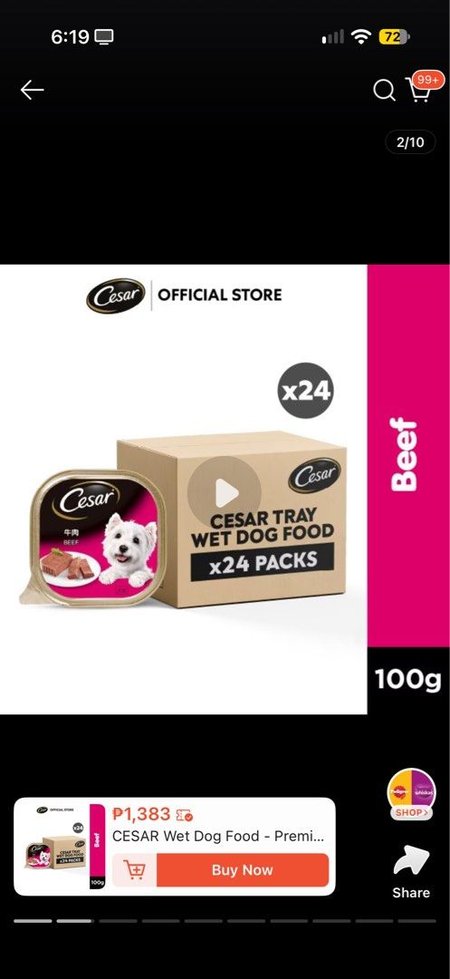 Cesar beef flavor 24pcs (Category: Pet Food) located in Pasig City. Submitted by everythingatsale (Listing ID 1466058574, Image 1). Description: For sale 24pcs cesar beef flavor not open.