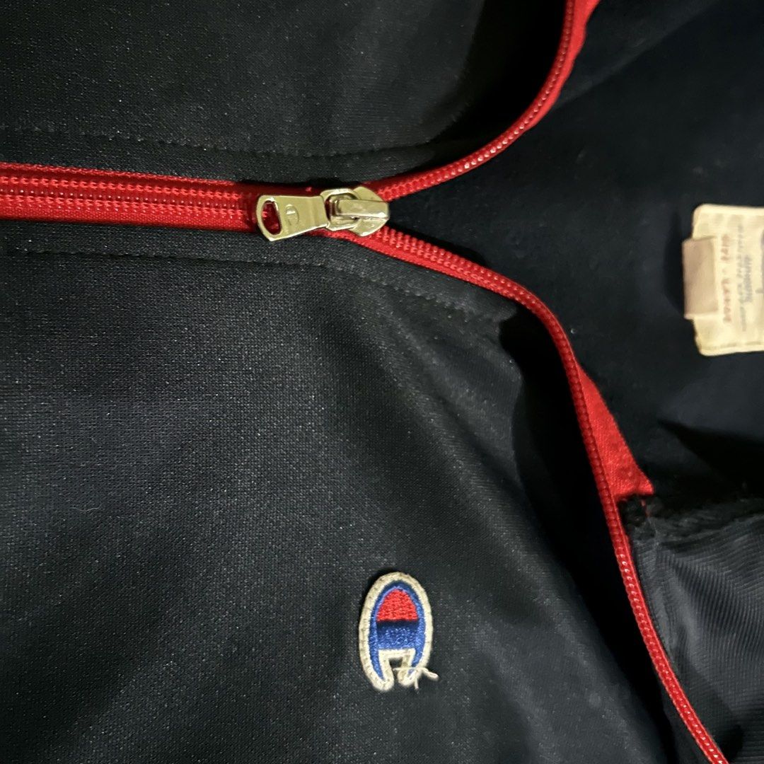champion authenthic navy blue zip-up jacket with red stripes (Category: Coats, Jackets and Outerwear) located in Rizal. Submitted by vivismuse (Listing ID 1465982929, Image 3). Description: .