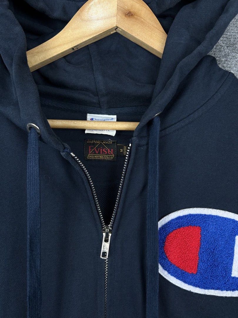 Champion X Evisu full-zip hoodie (Category: Hoodies) located in Cebu City. Submitted by tanlawr07 (Listing ID 1466123953, Image 2). Description: Size Medium 21W 27L Good as new No issue 1880 only 📍Cebu City Location .