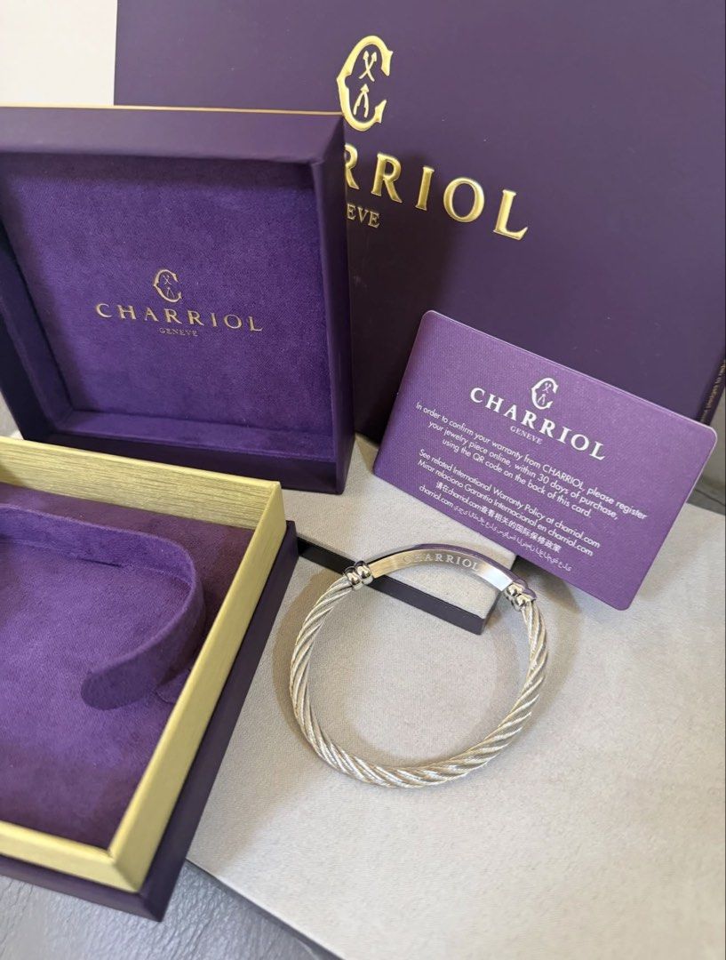 Charriol Geneva Twisted Cable Bangle Bracelet (Category: Bracelets) located in San Pablo. Submitted by with.jacque (Listing ID 1466153740, Image 1). Description: - Authentic Charriol Geneva twisted cable bangle bracelet - Elegant silver-tone finish, professionally polished and clean - Complete set: Includes signature purple presentation box, outer packaging bag, and warranty card - Ready to wear or give as a special gift - Trusted seller in the P