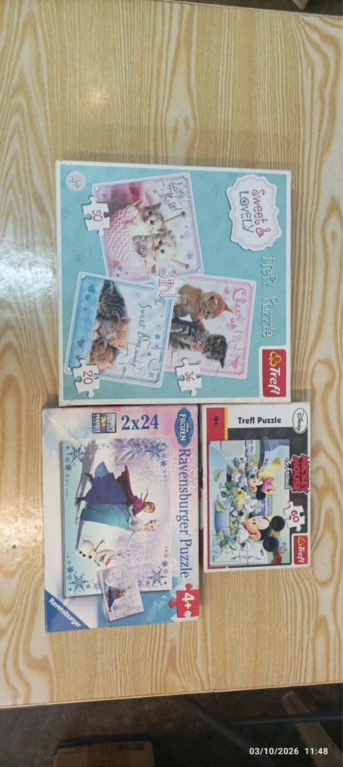 Children’s Jigsaw Puzzles (Category: Board Games & Puzzles) located in Taytay. Submitted by crisha14344 (Listing ID 1465990649, Image 1). Description: Brand: Trefl and Ravensburger From Poland and Germany Age: 4 and up Decluttering, Offer lang po kayo Nabili namin from toy kingdom Na-stock lang po Kc yan Selling as set na po.