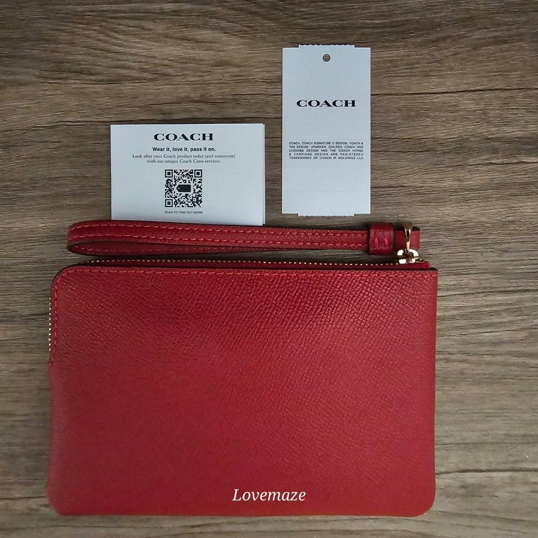 Coach Red Leather Corner Zip Wristlet (Category: Wallets & Card holders) located in San Juan City. Submitted by love_tycoonj (Listing ID 1466046482, Image 2). Description: Lucky 🍀🧧 red coach with gold hardware, ordered from US coach outlet, all original.. no to fakes 💯 100% legit po thanks .