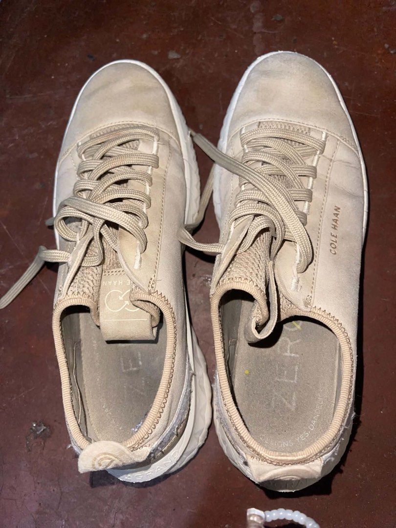 Cole Haan Zerogrand Beige Sneakers (Authentic) (Category: Sneakers) located in Antipolo. Submitted by trix.0429 (Listing ID 1466026328, Image 1). Description: - Brand: Cole Haan Zerogrand - Color: Versatile beige with tonal laces - Features: Knitted collar, cushioned insoles, textured sole for all-day comfort - Condition: Pre-loved with visible signs of wear on uppers and inner soles - Perfect for daily casual wear and walking - Message us for mo