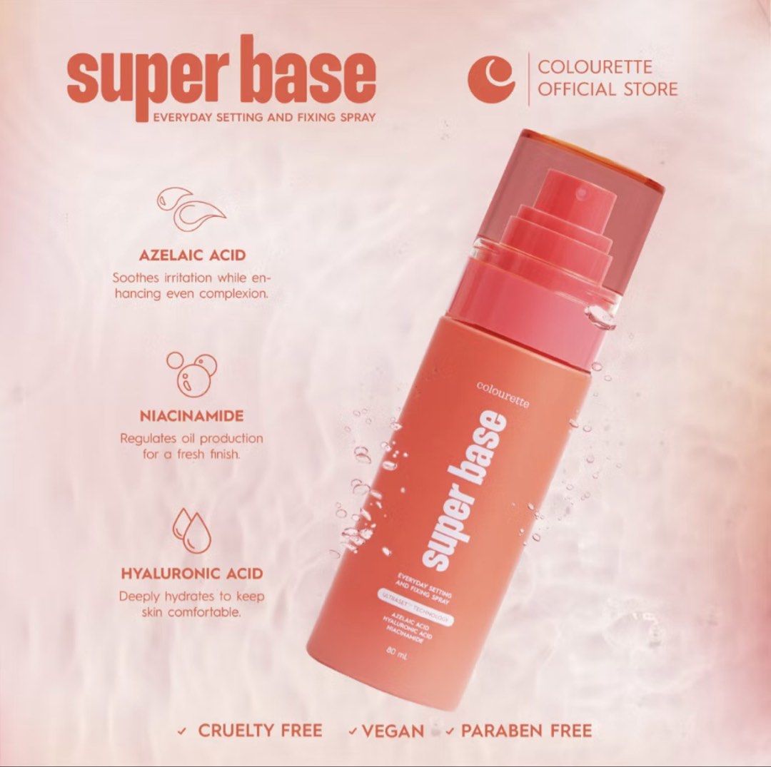 COLOURETTE SUPER BASE SETTING & FIXING SPRAY 80ML (Category: Makeup) located in Manila. Submitted by mjaneeeeeyy (Listing ID 1466006892, Image 2). Description: COLOURETTE SUPER BASE SETTING & FIXING SPRAY 80ML SRP: ₱699 SELLING: ₱295 🌸 brand new & authentic 🌸 just opened for picture purpose only 🌸 visit my profile for other makeups & skincare available onhand 📍Tondo, Manila MOP: Gcash | Maribank | Maya | Gotyme MOD: Lalamove | Pickup | Tiktok