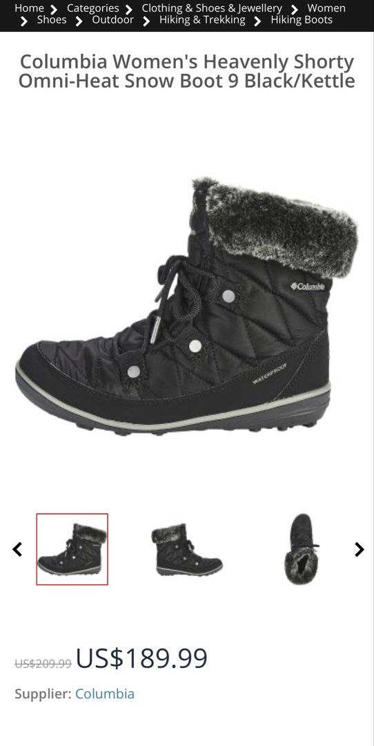 COLUMBIA WINTER BOOTS (Category: Boots) located in Abucay. Submitted by emerald1986 (Listing ID 1466041742, Image 1). Description: For Sale!! Yung mga naghahanap sakin ng ganito oh eto na ❄️COLUMBIA Women's Heavenly Shorty Omni-Heat Boots🔥 Waterproof💦 Excellent condition Buong buo pa ilalim Size: UK 5 US 7 EU 38 CM 24 Please see photos DM to purchase.