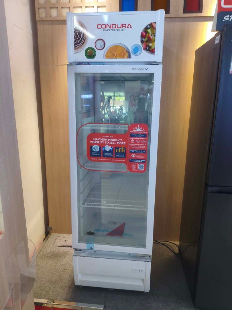 CONDURA BEVERAGE COOLER (Category: Refrigerators and Freezers) located in Quezon City. Submitted by maryann5721 (Listing ID 1466123367, Image 1). Description: Condura Beverage Coolers Anti Moist Crystal Clear Low-E Glass Door No frost technology Inverter Technology Air circulating fan and Multi-air Flow Lock and Key for Safety LED Light Roller Wheels Electric Thermostat CCH - 78NF - 19,200 non inverter CCH -78NFI - 23,200 inverter CCH-114NFI - 29