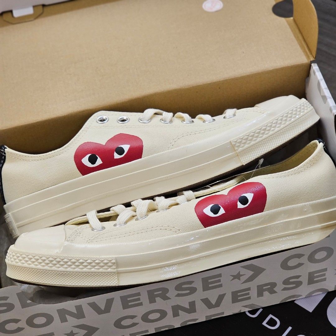 Converse CDG Play Cream Low Peeking Heart (Category: Sneakers) located in Tagaytay City. Submitted by unboxd.it (Listing ID 1466085025, Image 1). Description: ARCHIVE SALE 📦 Converse CDG Play Cream Low Peeking Heart Sizes: 8.5 UK | 9.5 US M Complete with OG box and tags P8,500 ONLY — FIRM NO RESERVATIONS. FIRST TO PAY GETS IT. 💰.