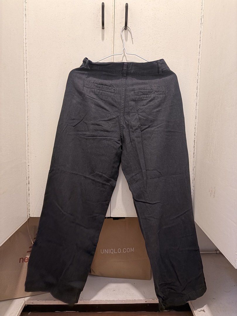 Cotton On Black Linen Pleated Pants (Category: Other Bottoms) located in Pasay City. Submitted by notellyyyy (Listing ID 1465991566, Image 2). Description: - Brand: Cotton On - Color: Washed black - Style: Straight leg with front pleats - Details: Regular waistband with belt loops, zip fly, two back welt pockets - Condition: Good, with slight wrinkling from storage - Pairing: Great for casual tees and button-down shirts.