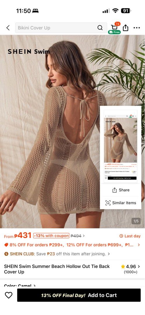 Cover up swimsuit (Category: Bikinis & Swimsuits) located in Rizal. Submitted by hellofashion_00 (Listing ID 1466095625, Image 2). Description: Once used s-l pm me actual pic.