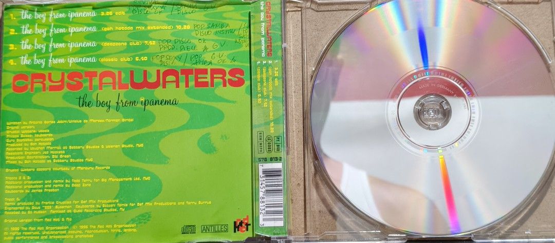 Crystal Waters - The Boy From Ipanema CD (Category: CDs & DVDs) located in Manila. Submitted by ruelcabrer77078 (Listing ID 1466138637, Image 2). Description: - Artist & Title: Crystal Waters - The Boy From Ipanema CD Single - Release Year: 1996 (Antilles / Red Hot Organization) - Tracks (4 total): Edit, Goh Hotoda Mix, Deepzone Club, and Classic Club versions - Condition/Inclusions: Includes jewel case and disc; artwork insert features handwritt