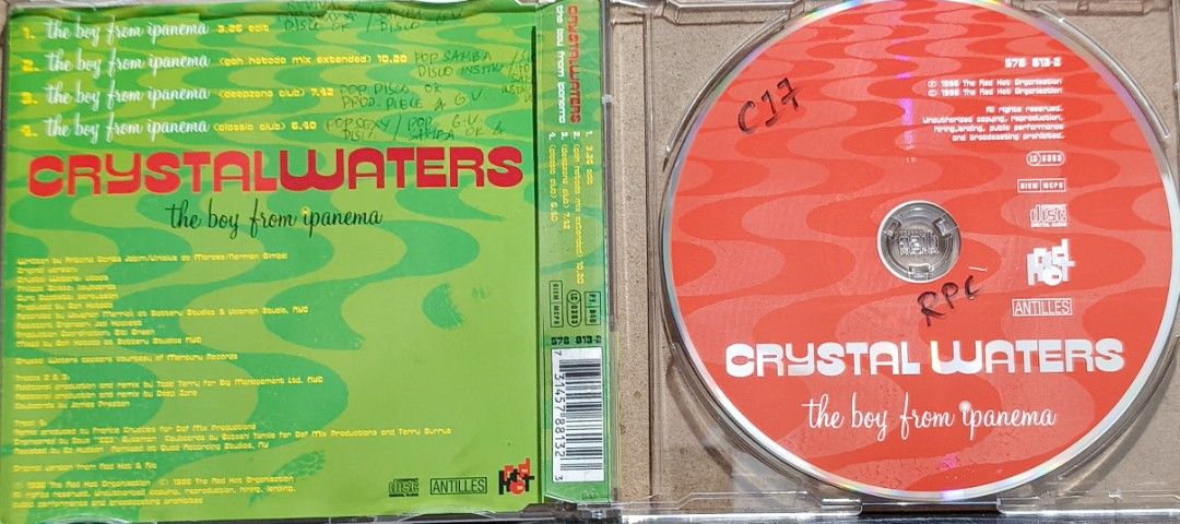 Crystal Waters - The Boy From Ipanema CD (Category: CDs & DVDs) located in Manila. Submitted by ruelcabrer77078 (Listing ID 1466138637, Image 3). Description: - Artist & Title: Crystal Waters - The Boy From Ipanema CD Single - Release Year: 1996 (Antilles / Red Hot Organization) - Tracks (4 total): Edit, Goh Hotoda Mix, Deepzone Club, and Classic Club versions - Condition/Inclusions: Includes jewel case and disc; artwork insert features handwritt