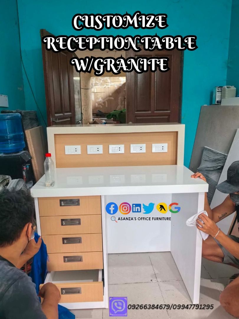 CUSTOMIZE RECEPTION/COUNTER TABLE (Category: Other Home Furniture) located in Caloocan City. Submitted by meannefunt41572 (Listing ID 1466027675, Image 1). Description: FOR POSTING PURPOSES, KINDLY DIRECT MESSAGE ME IN THE ATTACHED NUMBER ON THE PHOTOS TO KNOW THE REAL PRICE . 🔥 2026 FACTORY SALE -BIG DISCOUNTS! 🔥 ✅ Perfect for home , offices , schools , and businesses 🌟🌟🌟🌟🌟 💼 Our Range of Products: 💥Armchairs 💥Desks and Tables 💥Chairs