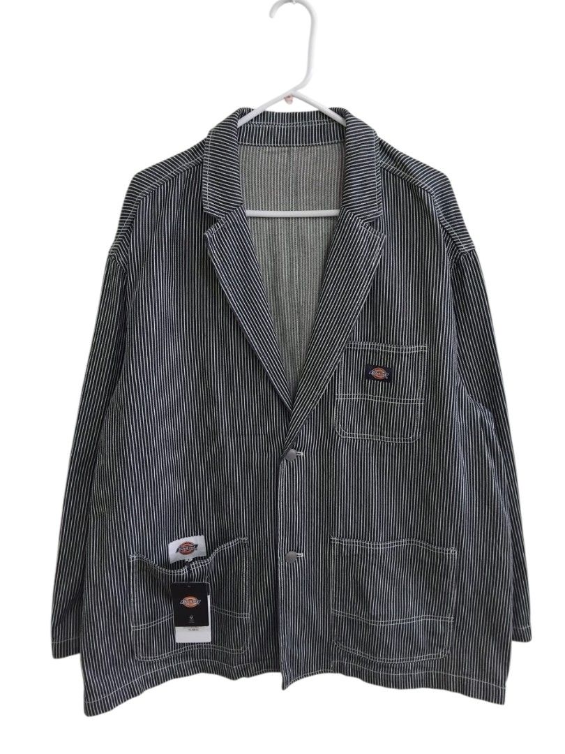 Dickies Hickory Stripe Workwear Chore Coat (Category: Coats, Jackets and Outerwear) located in Pasig City. Submitted by hustlexcurate (Listing ID 1465986336, Image 1). Description: Dickies Hickory Stripe Oversized Workwear Chore Coat Size LARGE on tag fits XL Dimensions: 27X31.