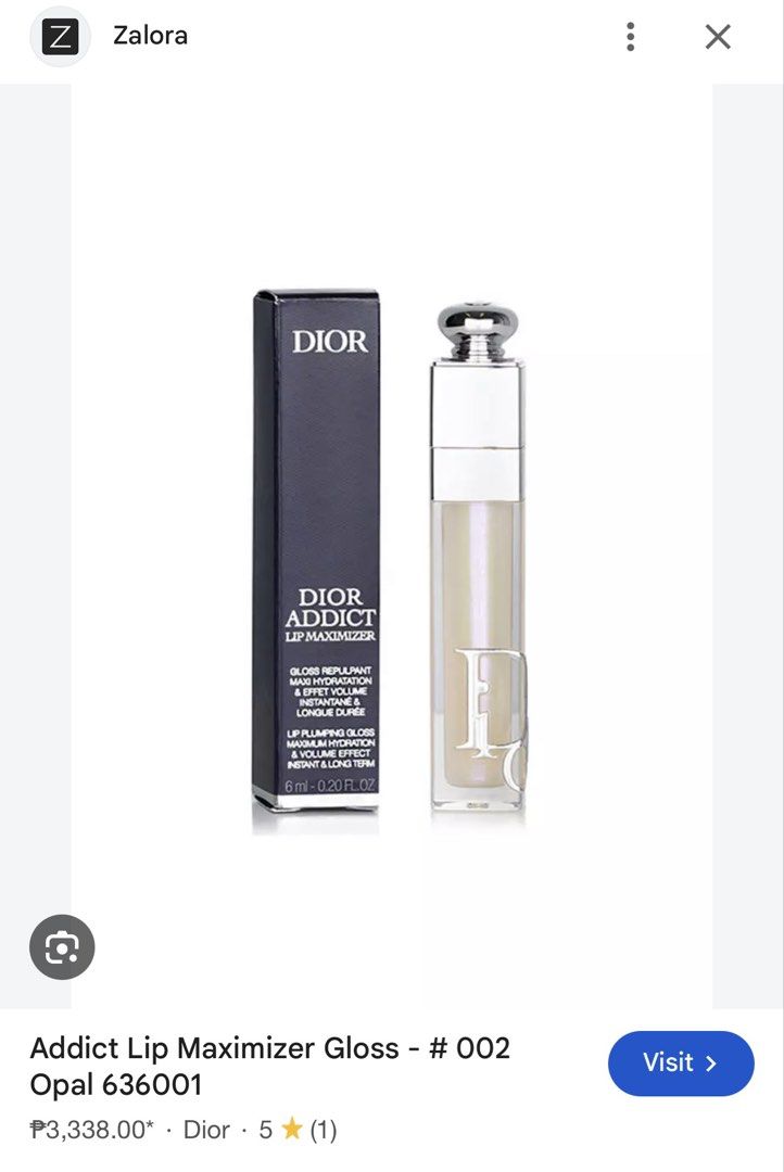 Dior Addict Lip Maximizer 002 Opal (Category: Makeup) located in Pasay City. Submitted by keynbloom (Listing ID 1465968957, Image 3). Description: brandnew with box Srp: ₱3,300 10x money back if proven fake.