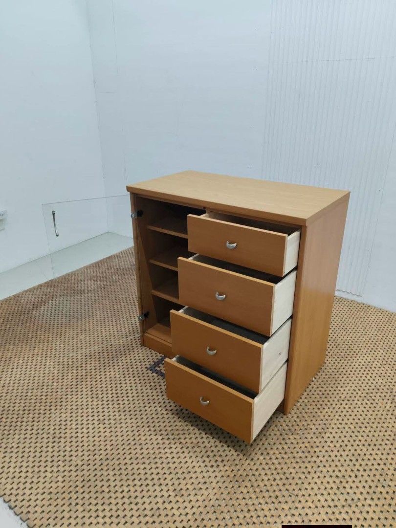 Display Cabinet (Category: Shelves, Cabinets & Racks) located in Meycauayan. Submitted by marygracecasimiro (Listing ID 1465960076, Image 3). Description: Wooden 4-Drawer Display Cabinet with Glass Door & Shelves Price: 7,900 L33 x W18 x H34 In good condition💚/🩷.