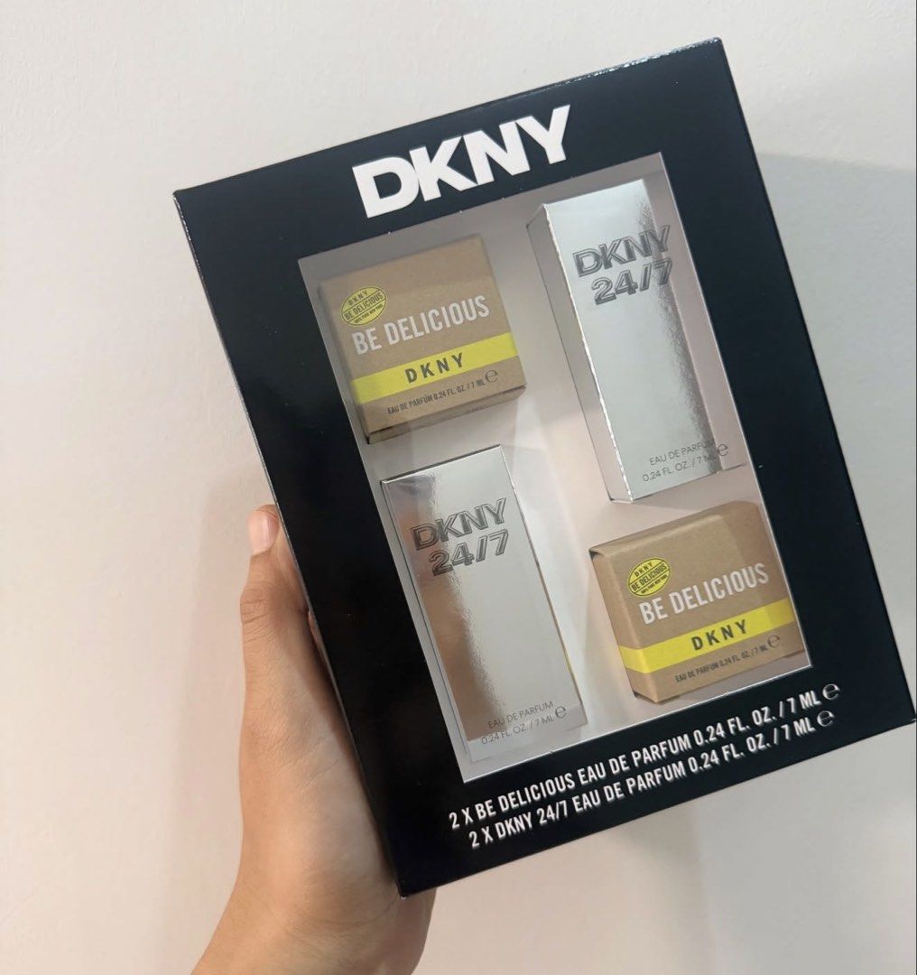 DKNY Be Delicious & 24/7 Eau de Parfum Gift Set (Category: Fragrance & Deodorants) located in San Pablo. Submitted by with.jacque (Listing ID 1466153790, Image 1). Description: - Authentic DKNY Fragrance Gift Set - Includes 4 mini bottles (7ml / 0.24 fl. oz. each) - Scents included: 2x Be Delicious and 2x DKNY 24/7 Eau de Parfum - Comes in a stylish black display box with a transparent window - Perfect for on-the-go touch-ups, travel, or gifting 
